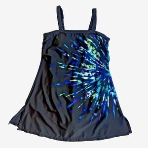 Maxine of Hollywood Swim Dress Women L 14 Slimming Top Removable Straps Black